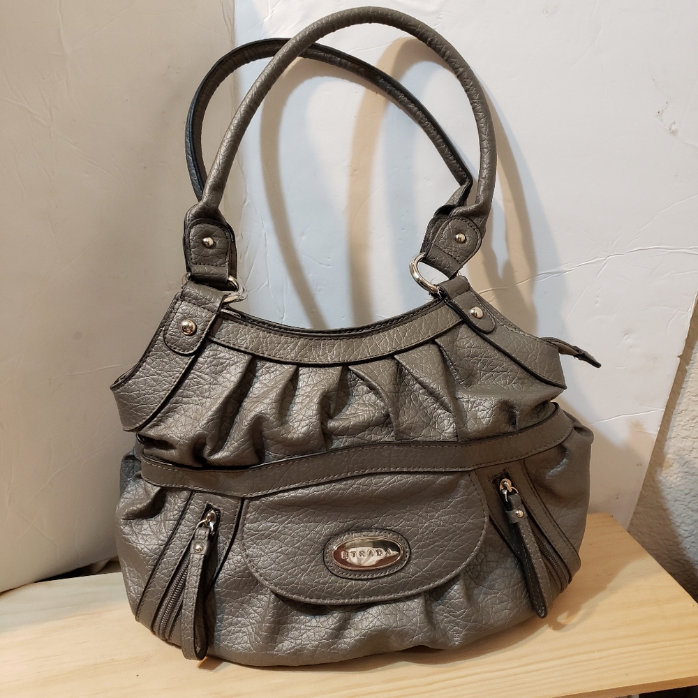 Strada Purse Gunmetal Gray Double Strap Zip Multi Pockets